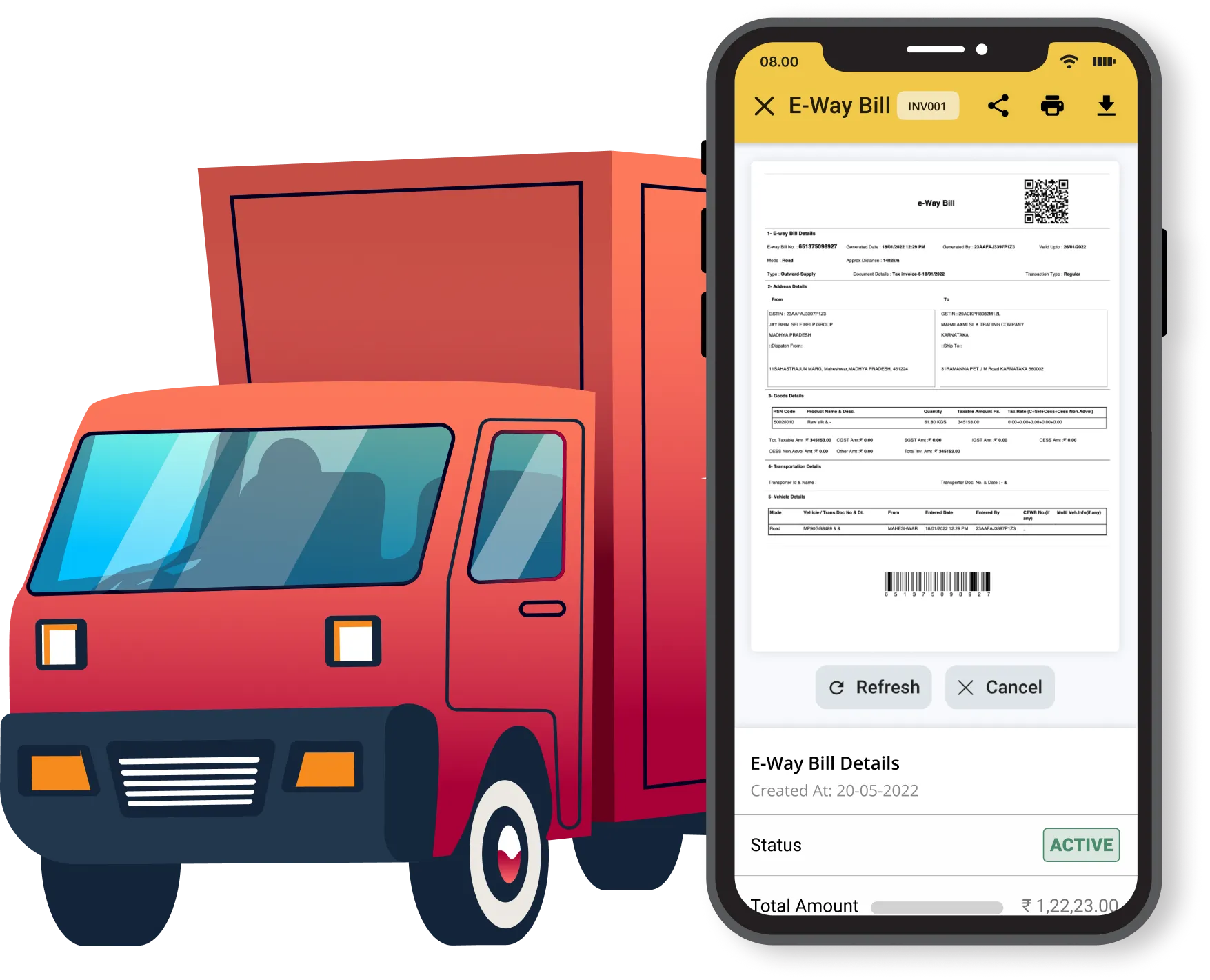 Generating an e-way bill in the GimBooks app