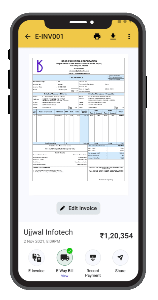 Creating a GST e-invoice in the GimBooks app